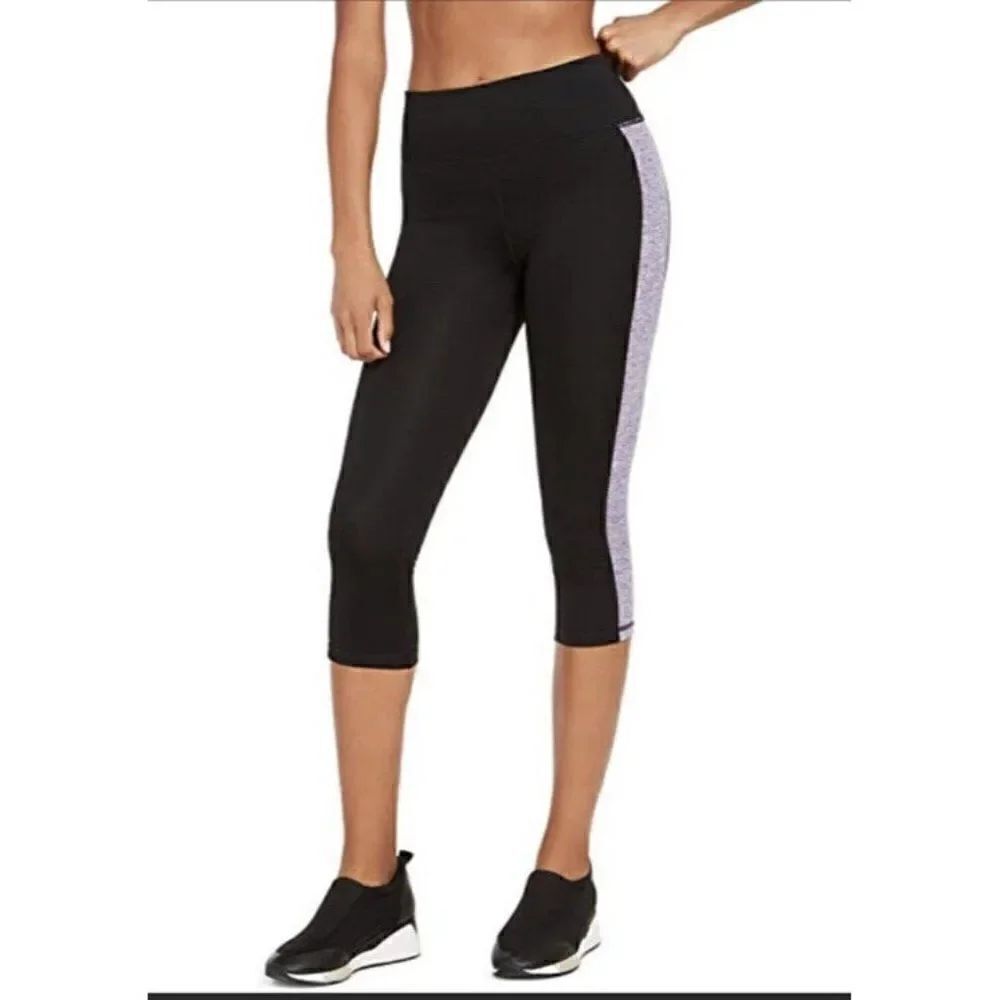 Ideology Noir Frost Lavender Essentials Colorblocked Cropped Leggings XS NWT